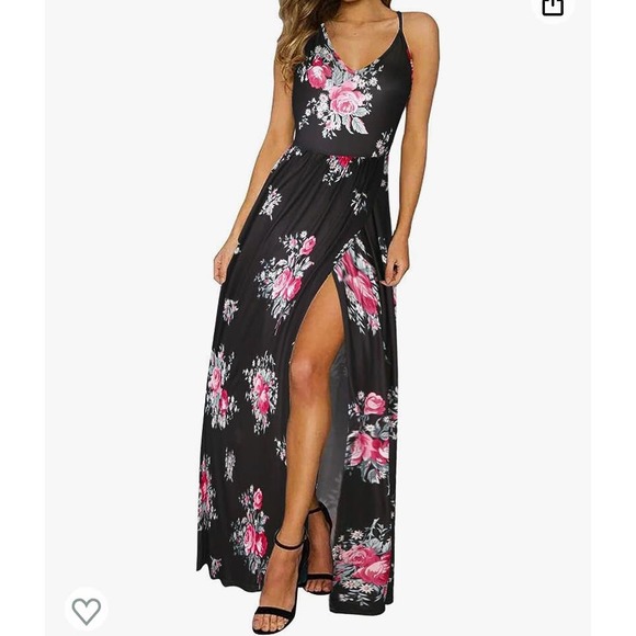 Floral spaghetti strap long sundress with high slit and open back, size M - Picture 1 of 6